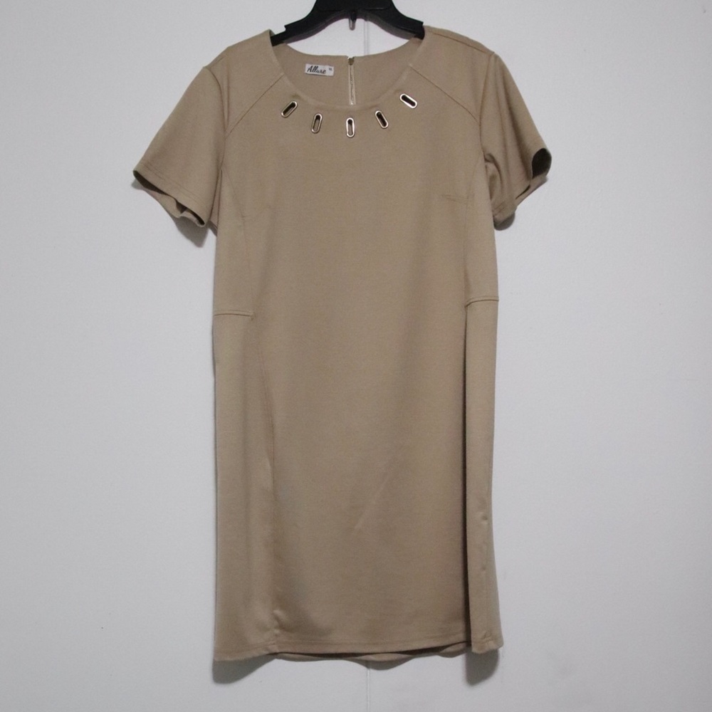Allure Tan Short Sleeved Sheath Dress